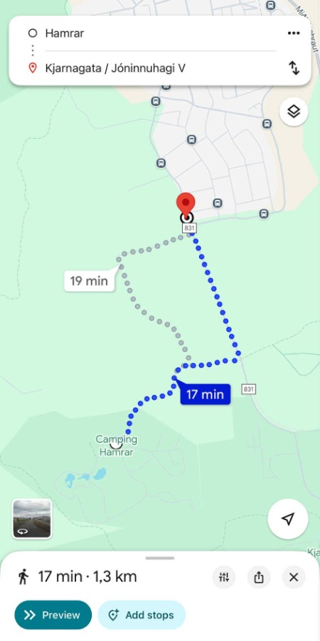 Mynd af gönguleið frá Jóninnuhaga að Hömrum